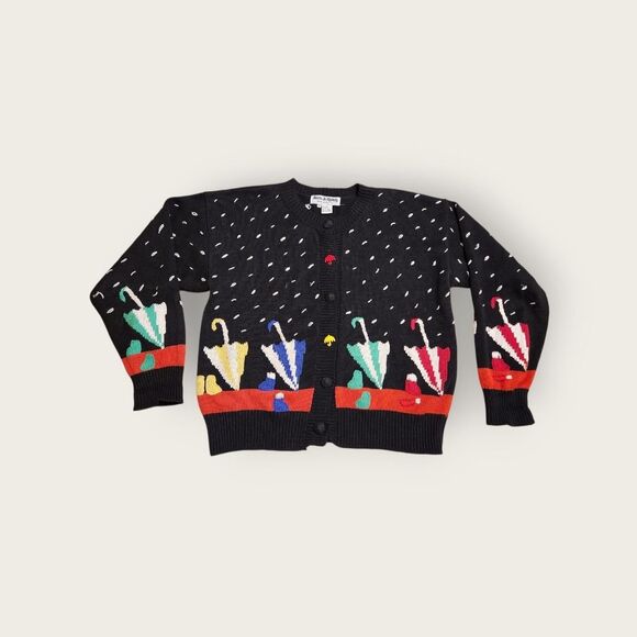 Jack B. Quick Sweaters - Vintage Y2k Jack B Quick black and red umbrella graphic knit cardigan sweater
